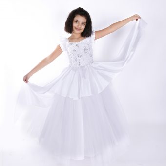 Beyaz Çiçekli Bale ve Dans Kostümü