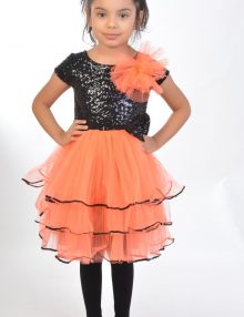 Kız Çocuk Payetli Elbise (Siyah-Turuncu)