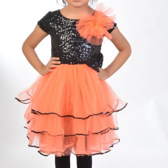 Kız Çocuk Payetli Elbise (Siyah-Turuncu)