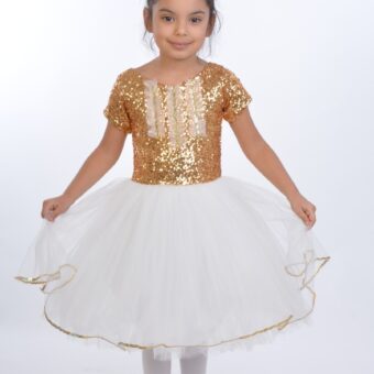 Payet Tişört (Altın) Fiyonklu Tül Etek (Beyaz) Takım