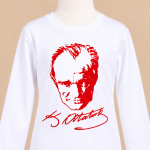Atatürk Uzun Kol Beyaz Kırmızı Tshirt